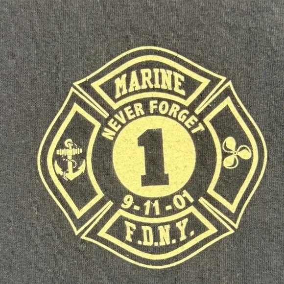 VTG Gildan FDNY Marine 1 Never Forget 9-11-01 Navy Blue Graphic T-Shirt Mens XL - Picture 3 of 7